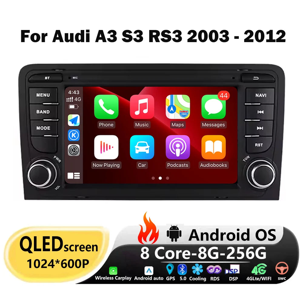 7 Inch For Audi A3 8P 2003-2012 S3 RS3 Android Auto Car Radio Multimedia Player GPS Naviga
