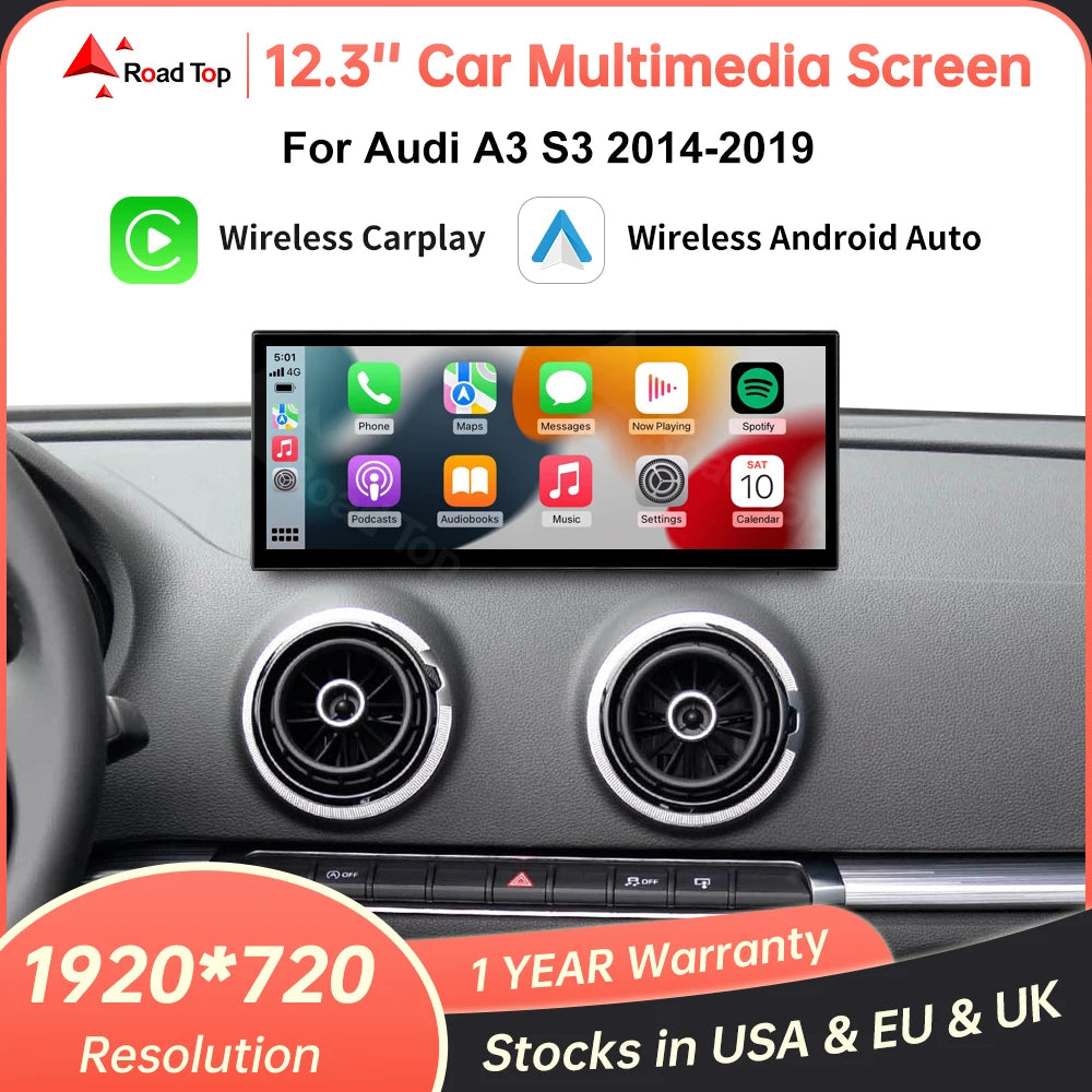 12.3 inch Wireless CarPlay Multimedia Display Touch Screen For Audi A3 S3 2014-2019 with A | AUTOKITSHOP