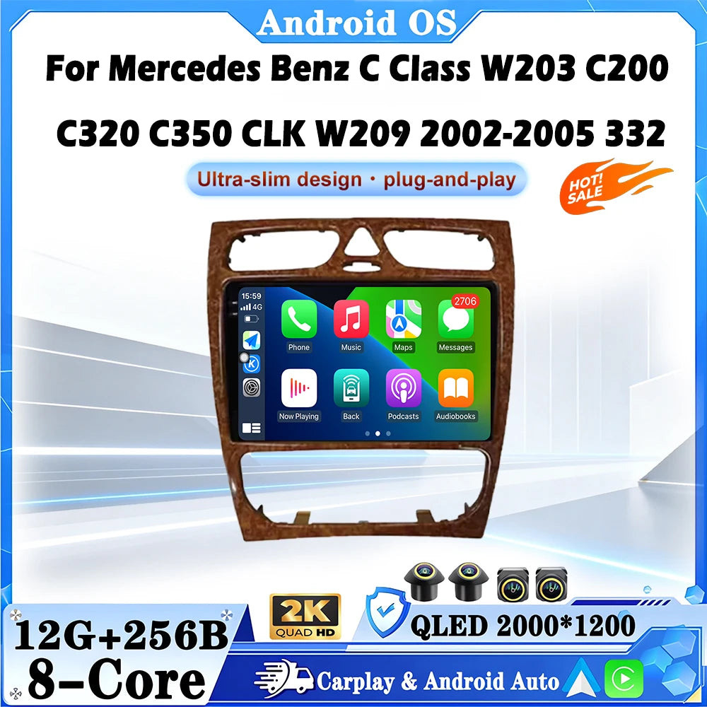 Android Auto For Mercedes Benz C Class W203 C200 C320 C350 CLK W209 2002-2005 332 Car Radi