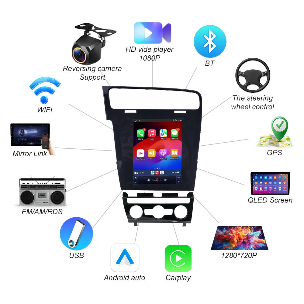 9.7" Car Radio For Volkswagen Golf 7 2014 2015 2016 2017 2018 Android 16 Multimedia Video  | AUTOKITSHOP