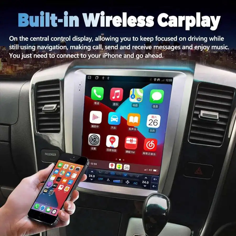 256GB Car Radio Screen For Toyota Alphard Android 14 hybrid AH10 2005 2004 GPS Multimedia