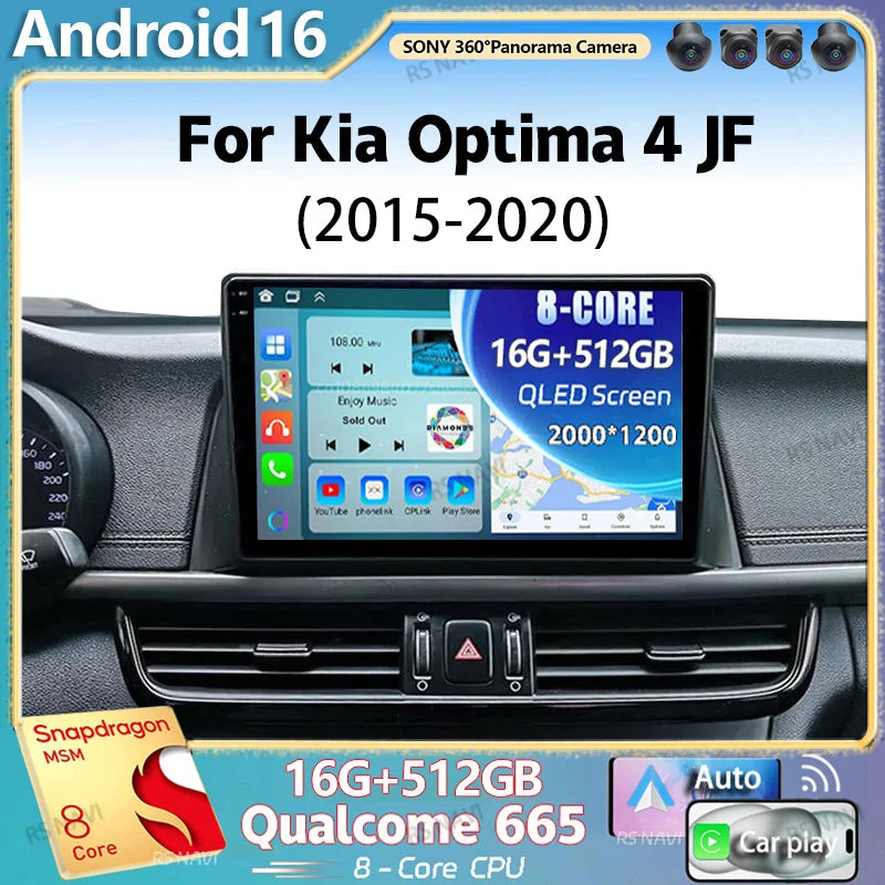 Android 16 For Kia Optima 4 JF 2015 - 2020 LHD 2K QLED Android Car Radio Multimedia Video
