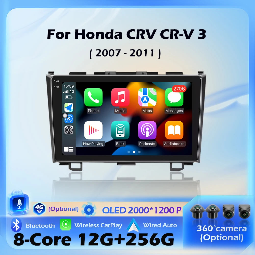 Android 16 Wireless CarPlay For Honda CRV CR-V 3 2007-2011 Car Radio Multimedia Video Play