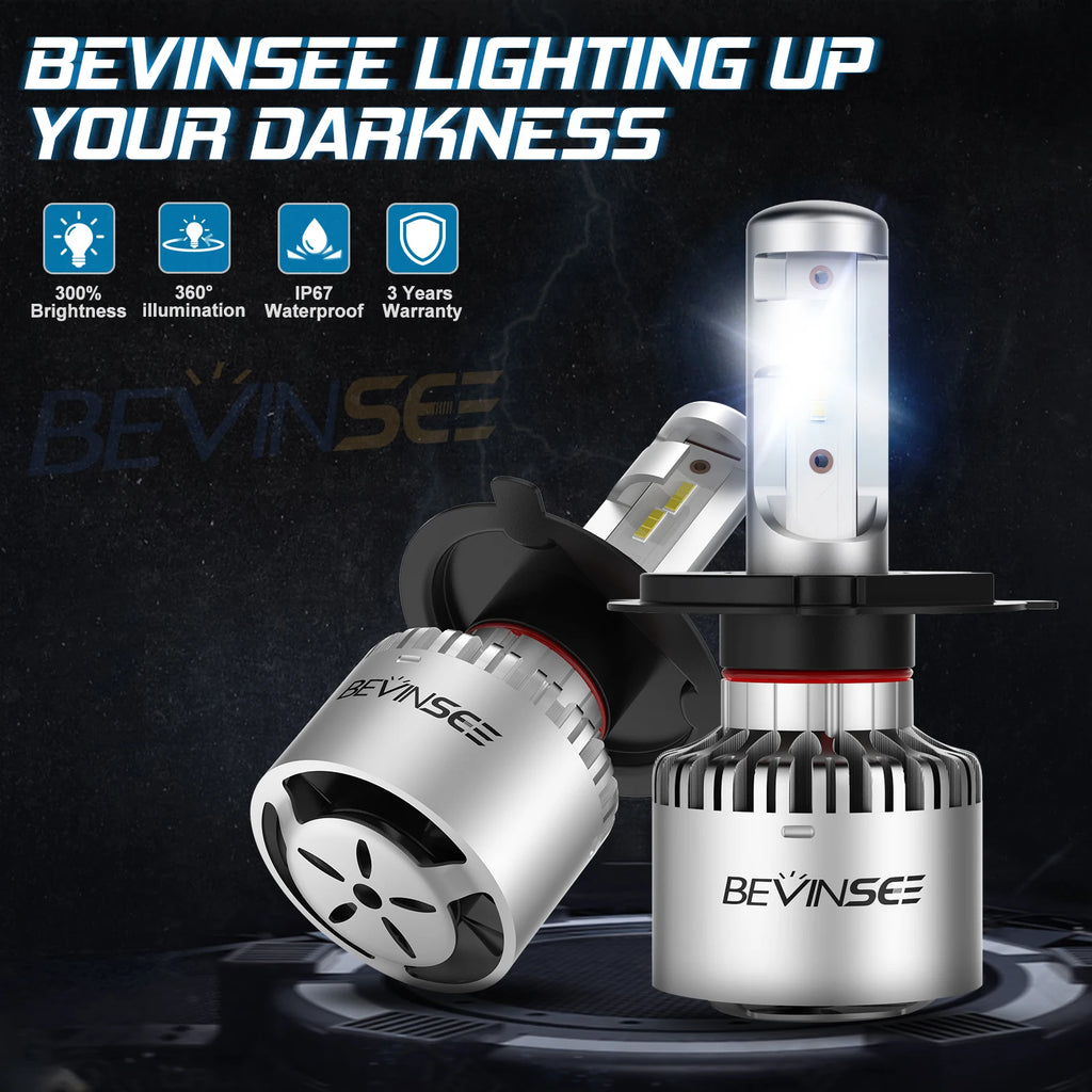 BEVINSEE H7 LED Bulbs 60W 8000LM H4 9003 HB2 High and Low Beam LED Headlight Bulb 9005 HB3