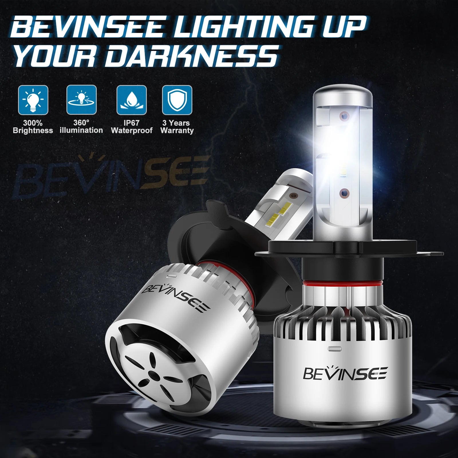 BEVINSEE H7 LED Bulbs 60W 8000LM H4 9003 HB2 High and Low Beam LED Headlight Bulb 9005 HB3