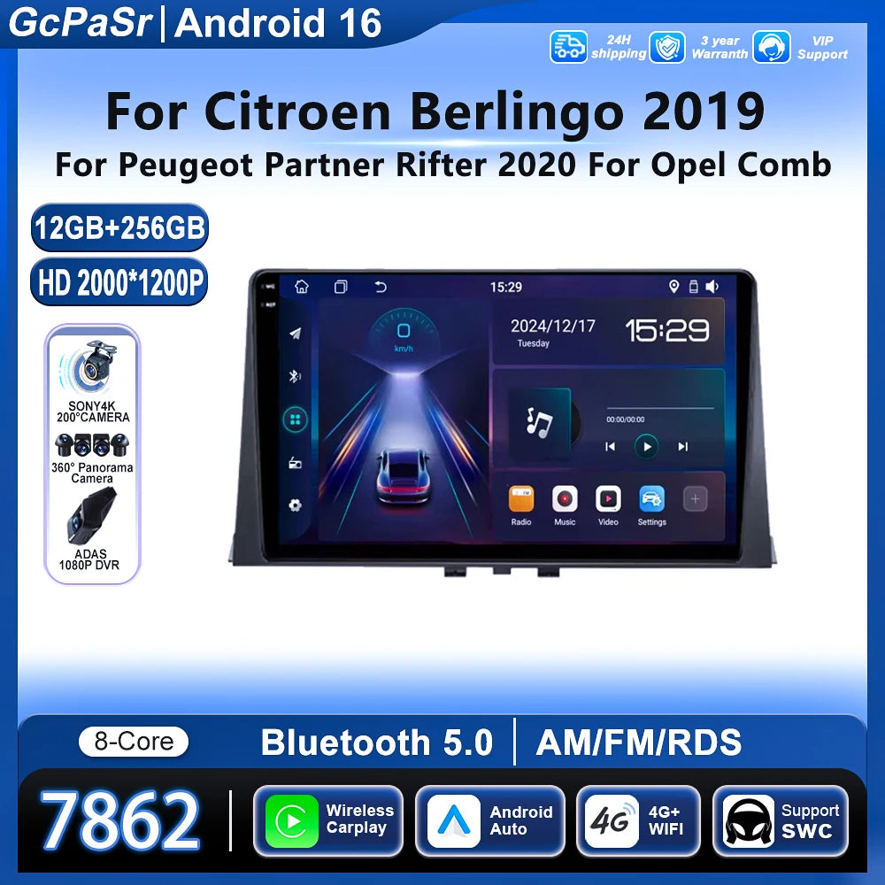 Android 15 Car Radio Stereo For Citroen Berlingo 2019 Peugeot Partner Rifter 2020 For Opel