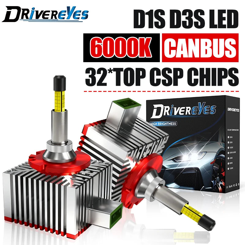360 D3S LED Headlights 1:1 HID 5200W 5500000LM D1S D8S D1R D3R D Series 360 Degree CSP LED