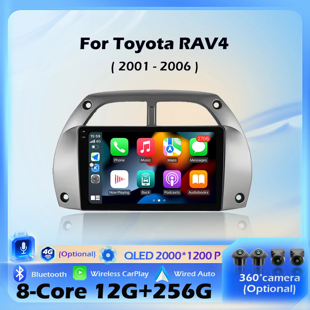 Car Radio Multimedia Player Wireless CarPlay Navigation GPS Android 16 For Toyota RAV4 200