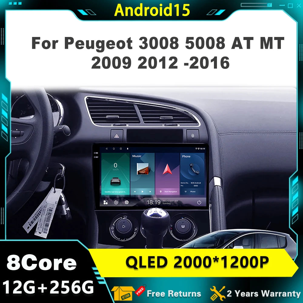9 inchi For Peugeot 3008 5008 AT MT 2009 -2016 Android 15 Multimedia Car Radio Video Playe