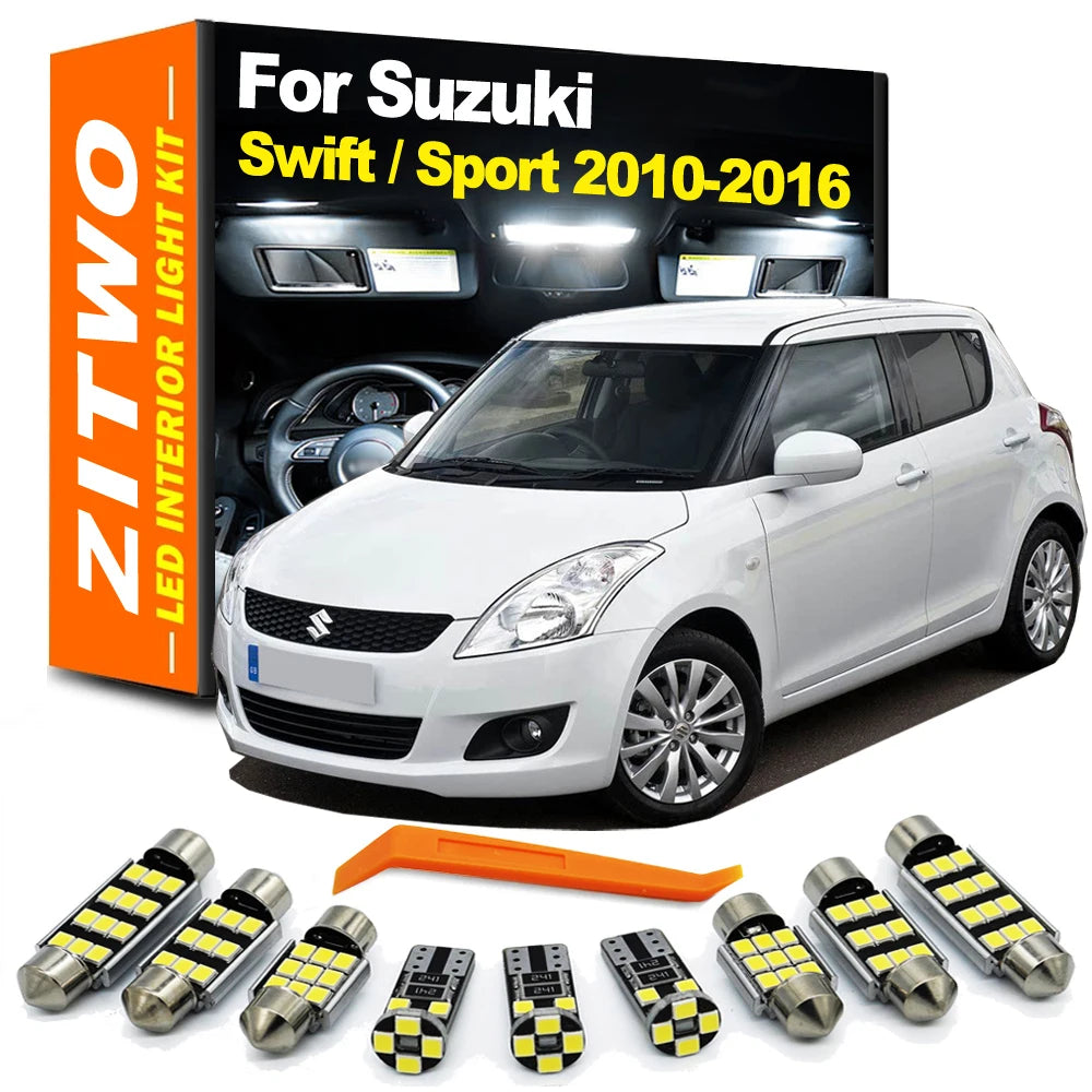 ZITWO 9Pcs LED Bulb Interior Indoor Reading Plate Light Kit For Suzuki Swift For Swift Sport 2010 2011 2012 2013 2014 2015 2016