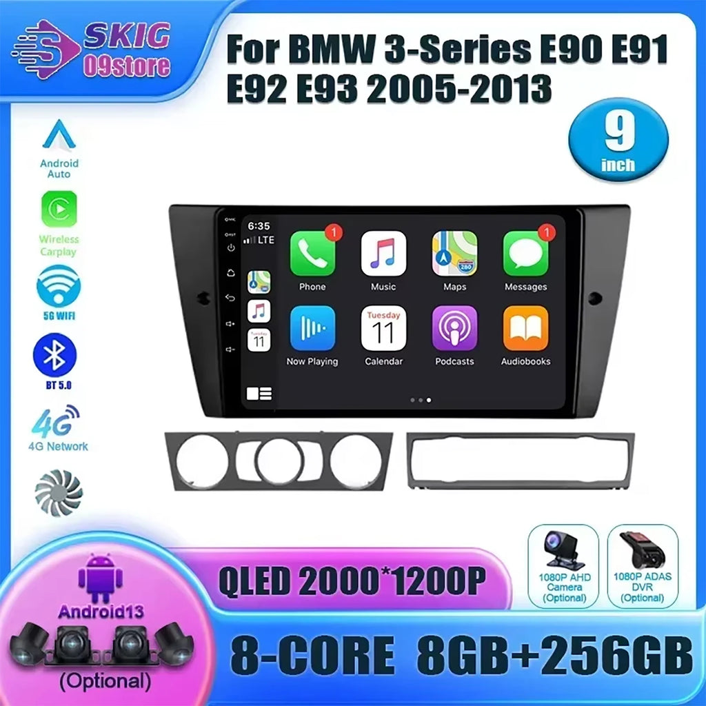 For BMW 3-Series E90 E91 E92 E93 2005-2013 Wireless CarPlay Android Auto Multimedia Naviga
