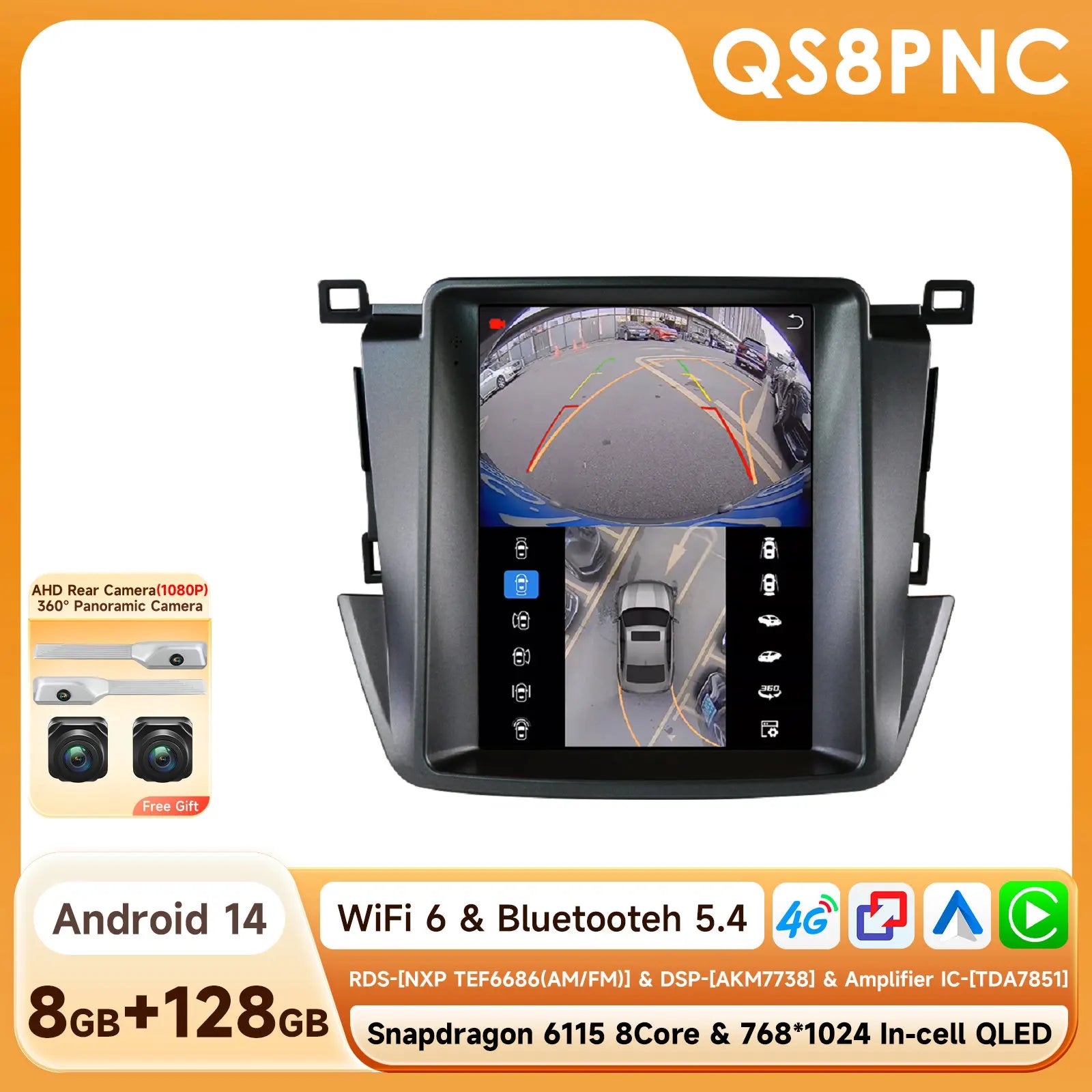 12.3" Car Radio GPS for Toyota RAV4 2013-2018 - Snapdragon AI 8-Core Multimedia Player Stereo CarPlay 4G Head Unit