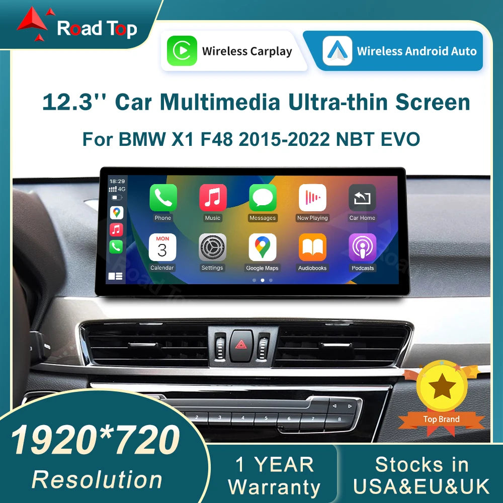 EU RoadTop 12.3' Wireless Carplay Car Multimedia Touch Screen For BMW X1 F48 2015-2022 NBT
