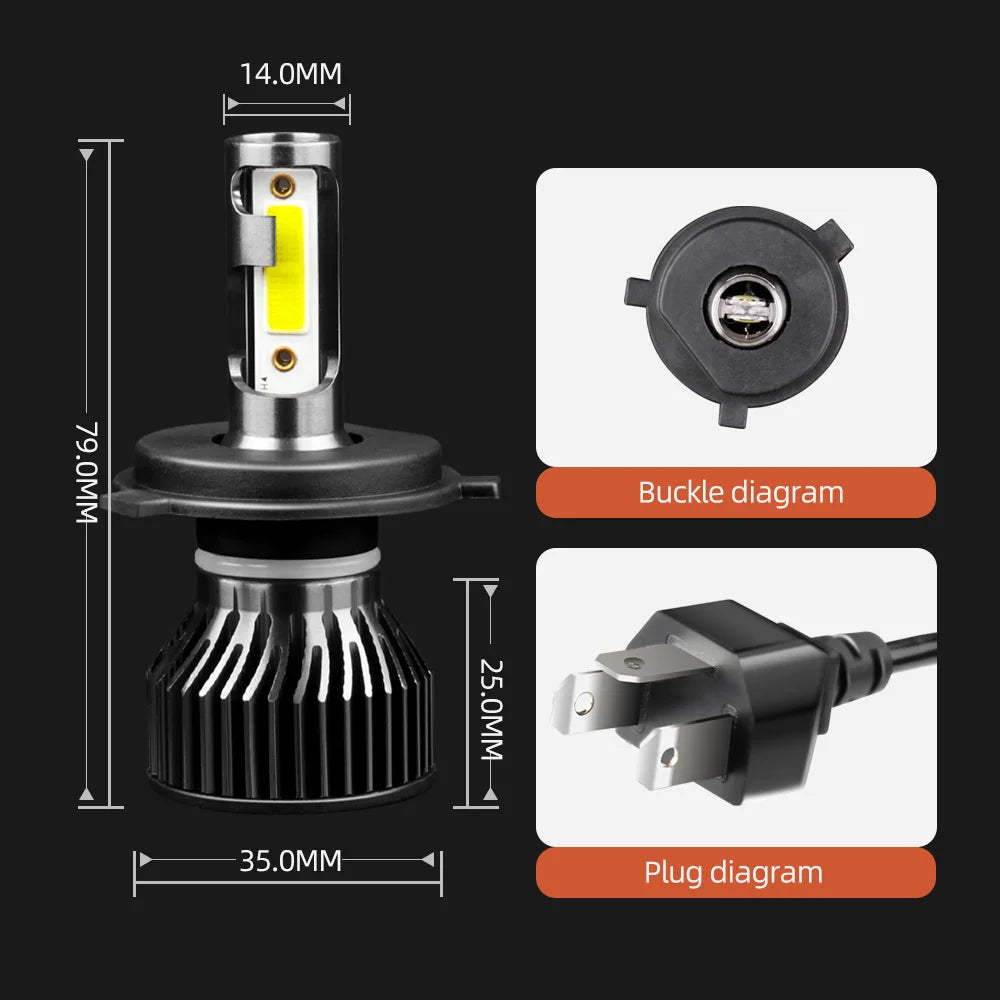 LED H4 Turbo Car Headlights Bulb Lamps 6000K White Super Power 100W 10000LM COB Chips 12V