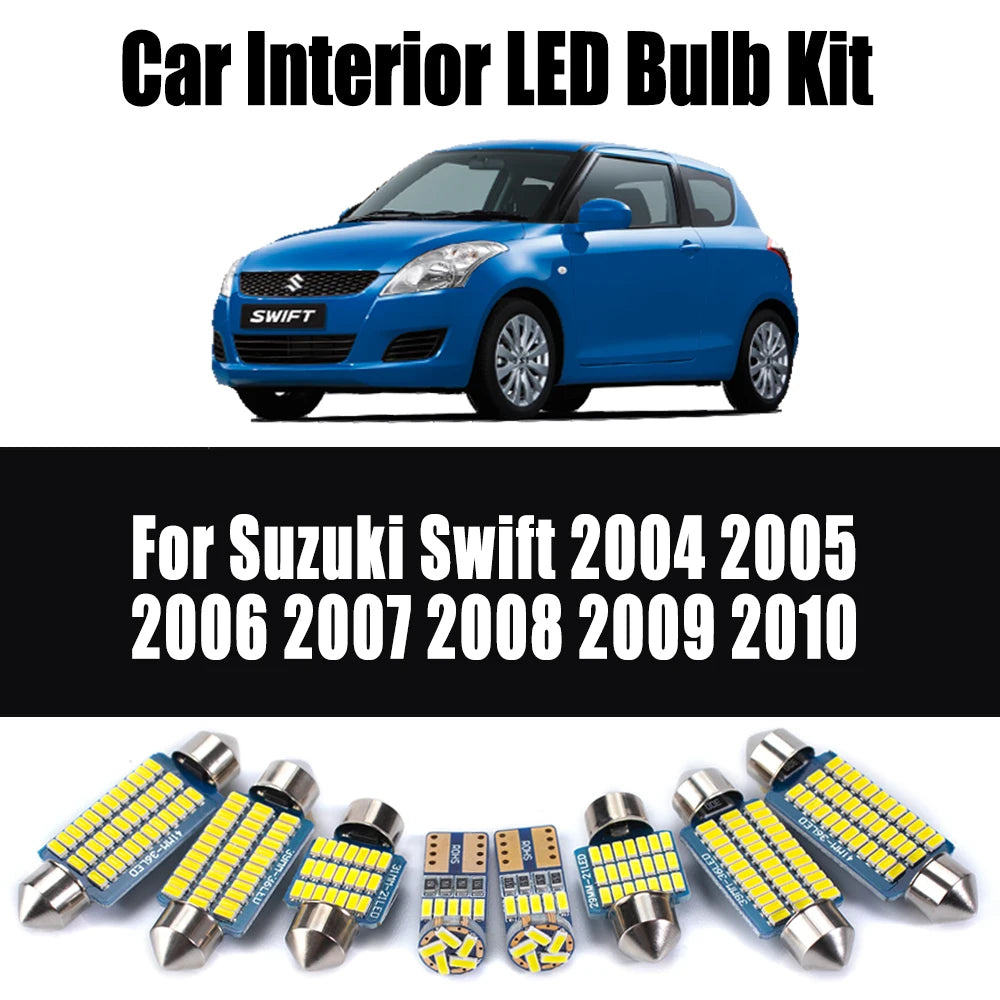 8-Piece LED Interior Light Kit for Suzuki Swift 2004- 2008 - Canbus Dome Map Door Trunk Bulbs | AUTOKITSHOP
