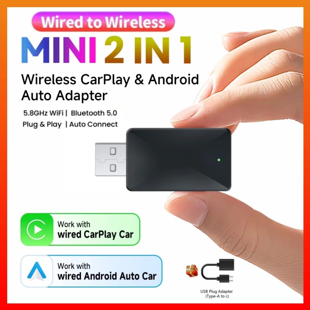 Wired to Wireless Carplay&Android Auto AI Box 2 in 1 Mini Adapter Plug And Play Dongle Fas | AUTOKITSHOP