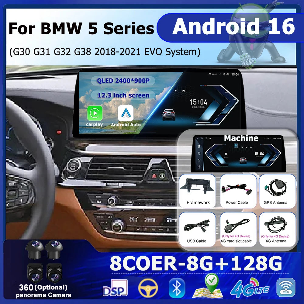Android 16 Carplay BT Car Multimedia DSP GPS Navigation Auto Radio WIFI For BMW 5 Series G