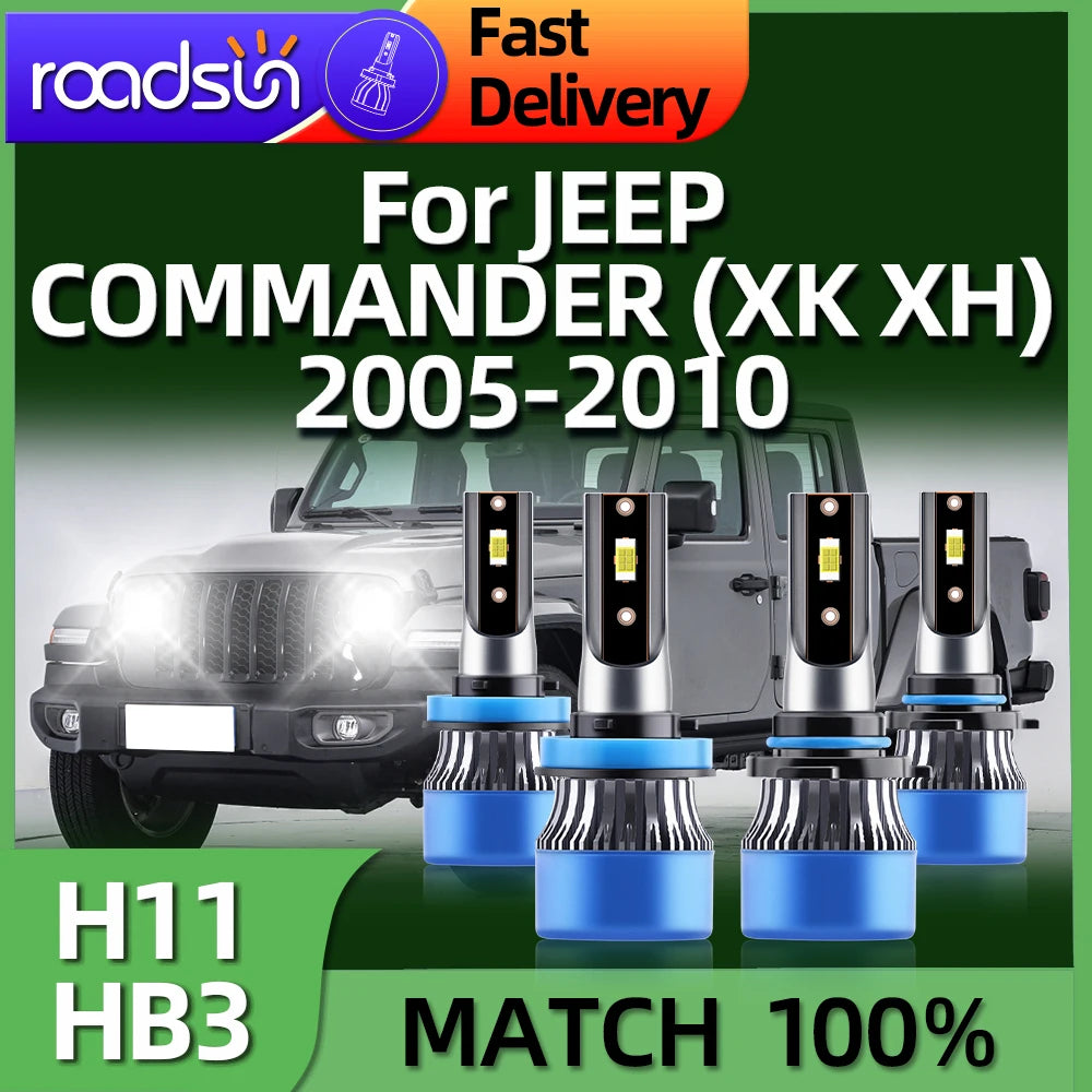 2/4Pcs 30000LM LED Car Headlight H11 9005 Light Bulbs 6000K For JEEP COMMANDER XK XH 2005