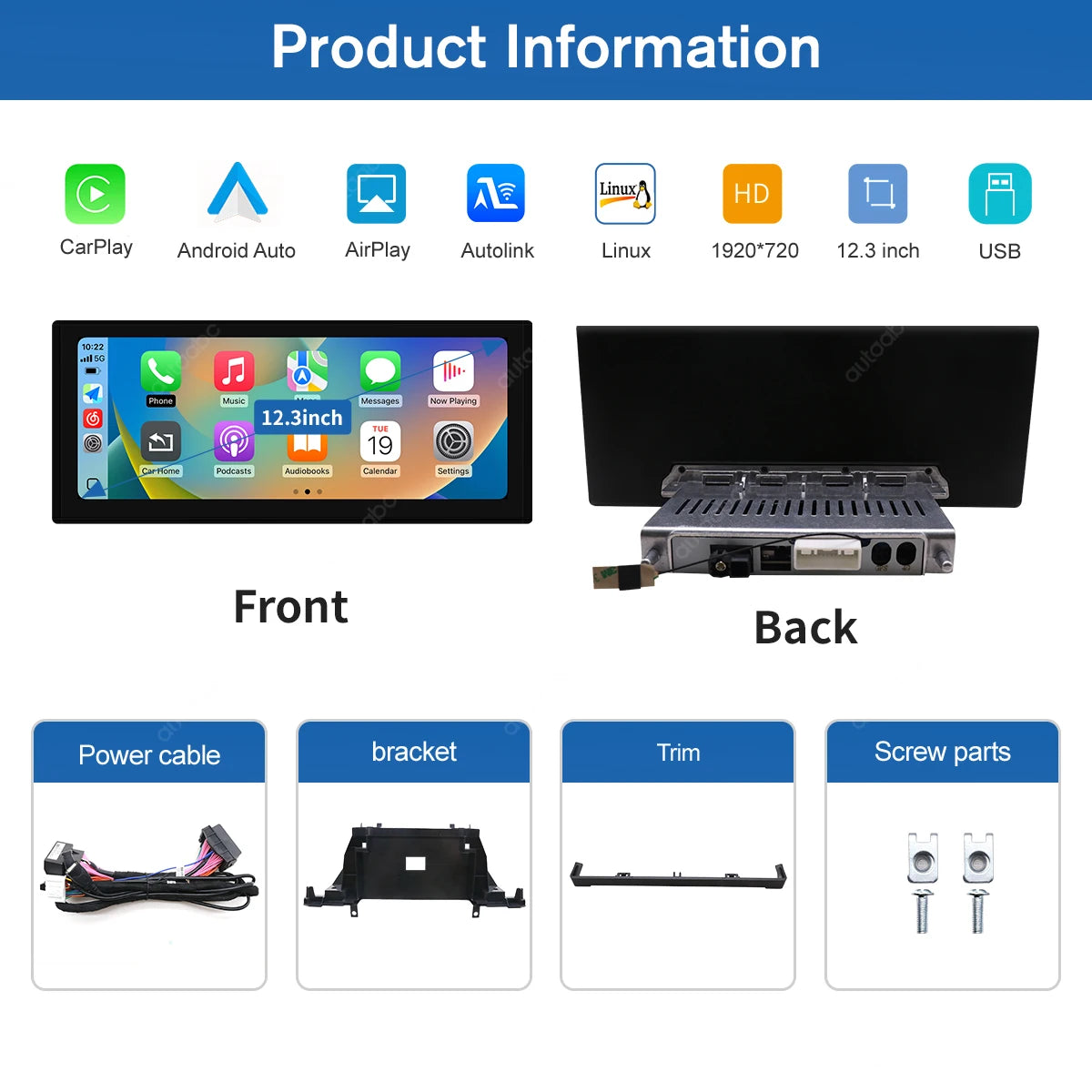 12.3'' Linux Screen Wireless CarPlay Car Multimedia Display For Audi Q5 2018-2019 MIB2 Sys | AUTOKITSHOP