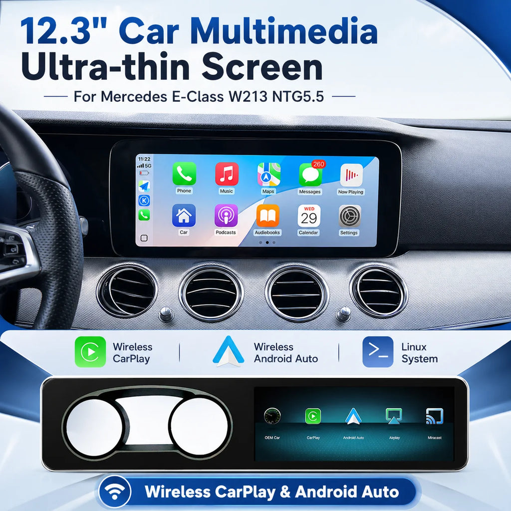 12.3"Screen Wireless CarPlay Android Auto Multimedia Player For Mercedes Benz E Class E200 | AUTOKITSHOP