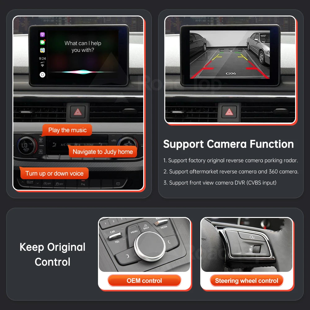 Road Top Wireless CarPlay For Audi A3 A4 A5 Q2 Q7 Q5 2016-2020 with Android Auto Mirror Li | AUTOKITSHOP