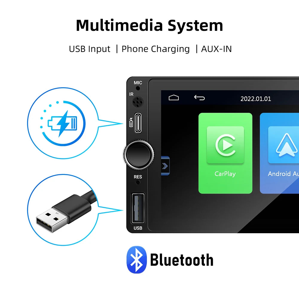 IPS 6.9 Inch 1Din Carplay Android Auto Car Radio Multimedia Video MP5 Player HD Touch Scre | AUTOKITSHOP