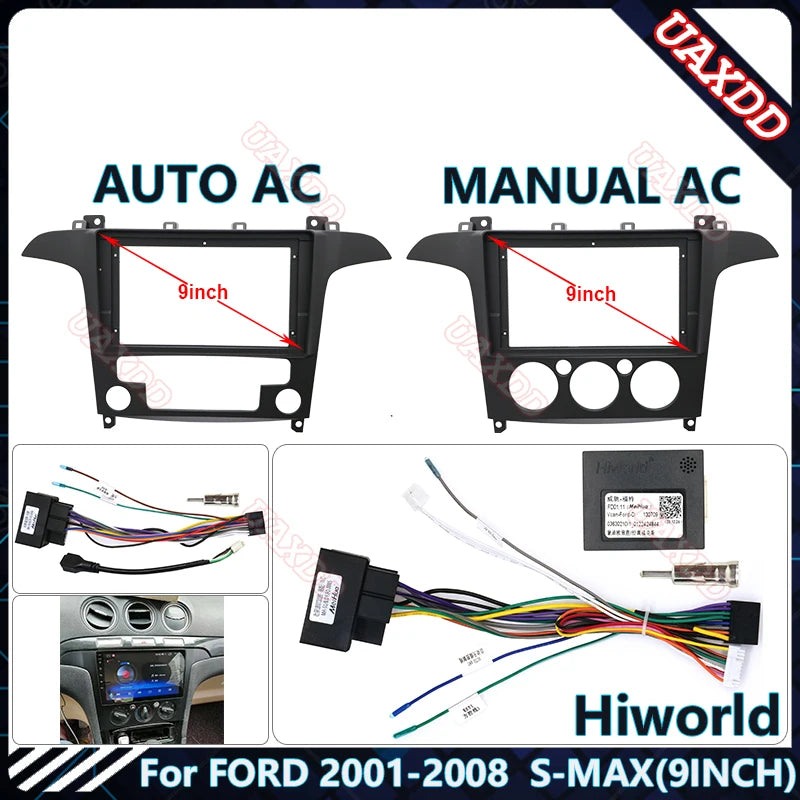 For FORD 2001-2008 S-MAX AUTO -MANUAL AC 9INCH Car Radio Android Plastic Fascias Panel Das