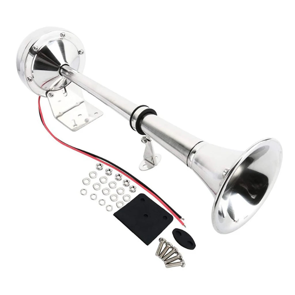 Metal Single Trumpet Electric Air Horn 12V 125DB Compact Loud Sound Kit for Car Truck Boat Train - Automotive LED Light