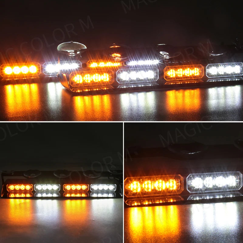 2-in-1 32 LED Car Strobe Lights For Emergency Flash Warning Lamp Windshield Bar Red Blue A | AUTOKITSHOP