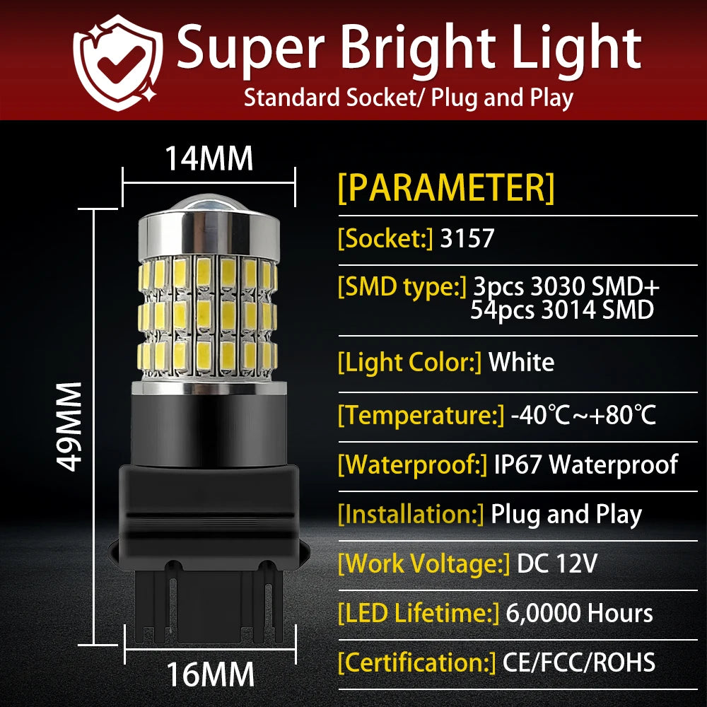 T25 3157 P27/7W Super Bright 3014 LED Bulbs White Tail Brake Reverse Light For Cadillac Es