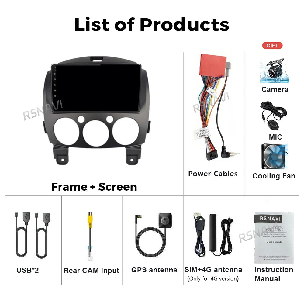 Android 16 Carplay Auto 2K Screen Car Radio Multimedia Player For Mazda 2 2007-2014 WIFI+4