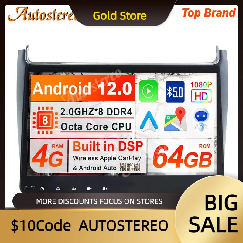 Android 13 Wireless Carplay Car Radio GPS Navigation Unit For Volkswagen Polo 2015-2019 Au