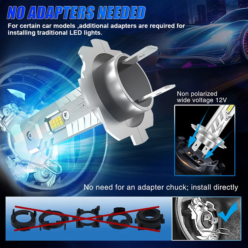 6600W H7 H4 H1 LED Headlight 7200000LM H8 H11 9005 HB3 9006 HB4 Lights Mini Lamp 1:1 Size