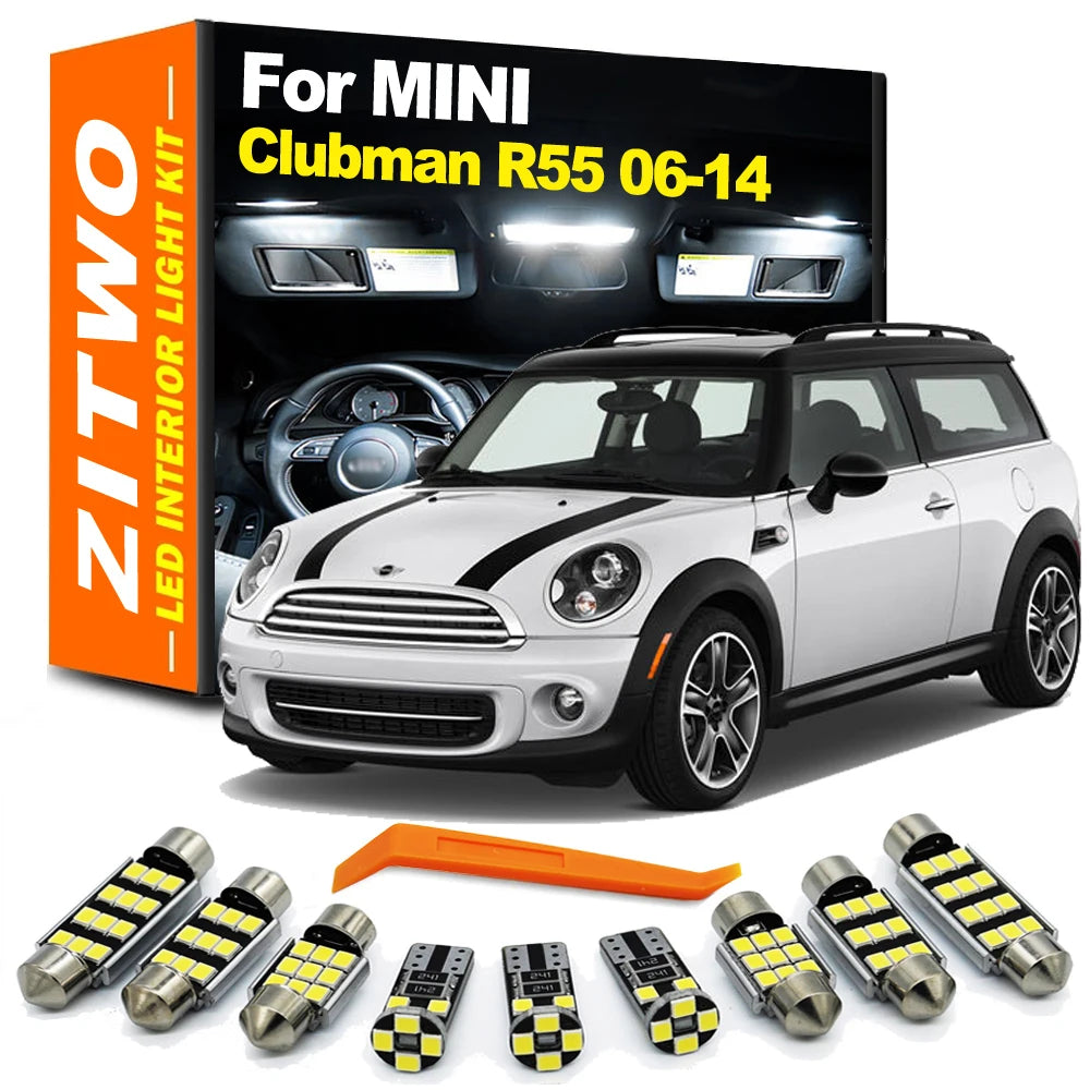 ZITWO 14Pcs Car Bulb Accessories For Mini R55 Clubman 2006- 2010 2011 2012 2013 2014 LED Interior Light Dome Map Trunk Lamp Kit