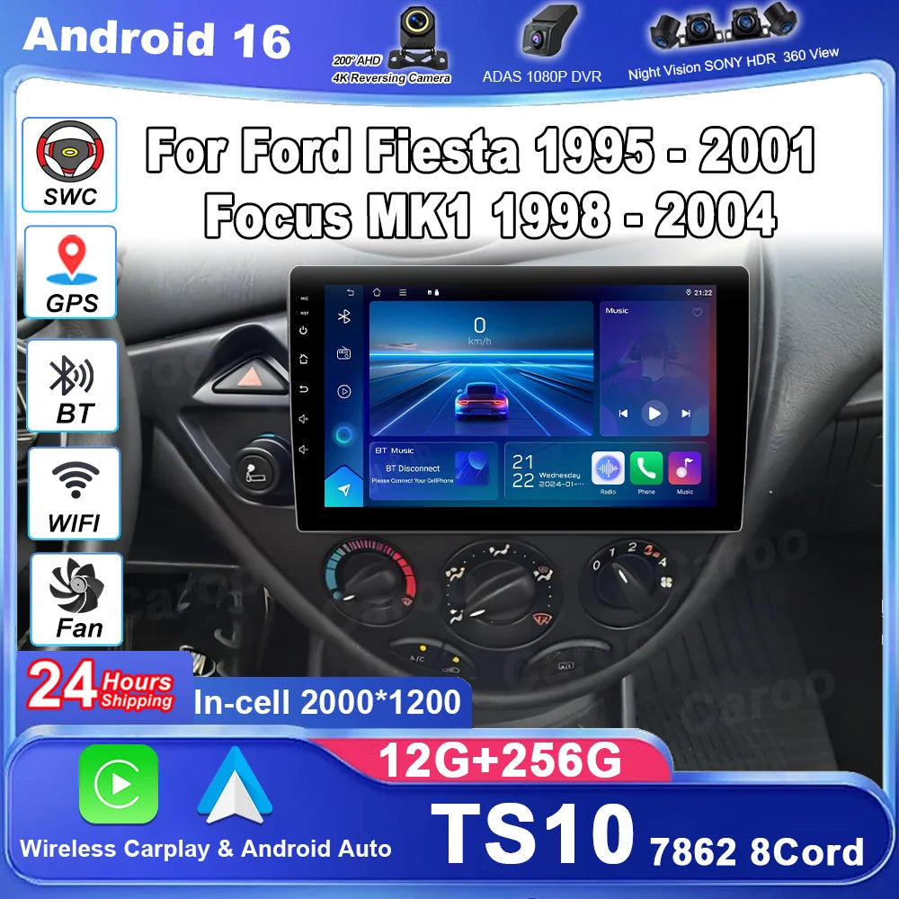 Wireless CarPlay Android 16 Car Radio For Ford Fiesta 1995-2001 Focus MK1 1998-2004 GPS DS