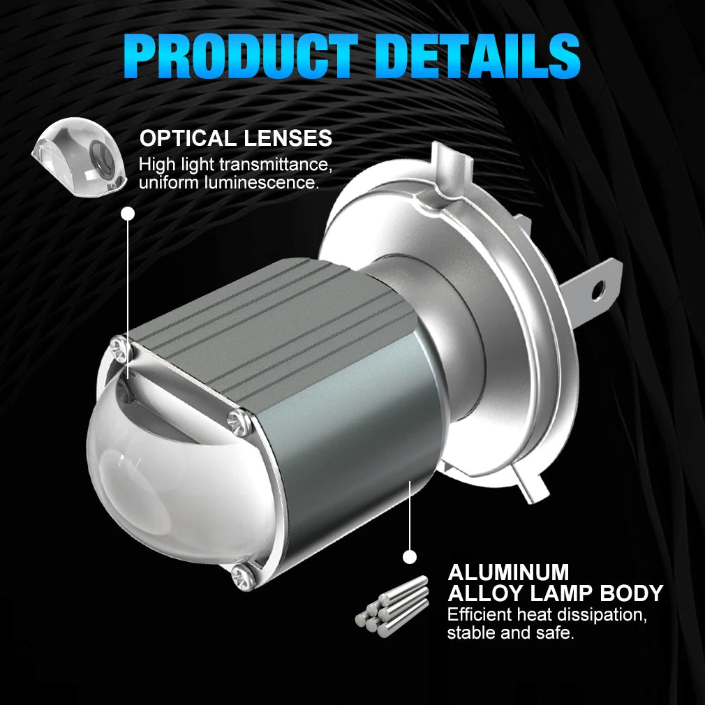 TOAUTO H4 LED Light Motorcycle Lens Projector Headlight BA20D 15W 12000LM Lens Moto H4 Bi