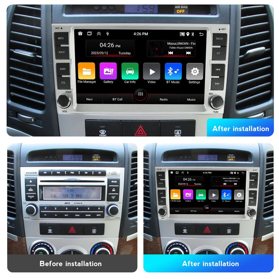 Wireless CarPlay Android Auto Multimedia Display Screen For Hyundai Santa Fe 2006-2012 And
