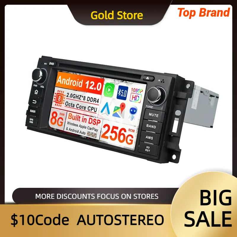 DSP Android 13 Carplay Car DVD Player Multimedia Player GPS Navigation For Jeep Sebring 30
