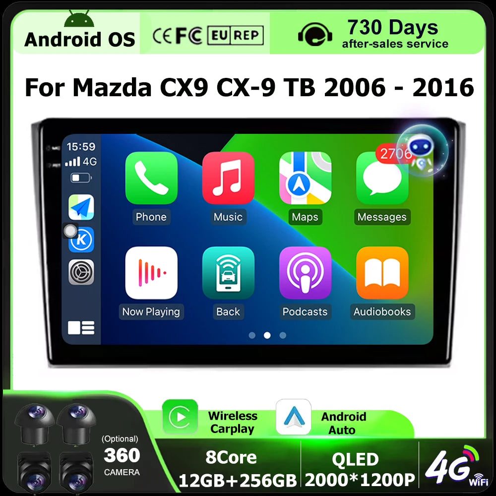 QLED Screen Car Radio Multimedia Video Player GPS Navigation Tools For Mazda CX9 CX-9 TB 2