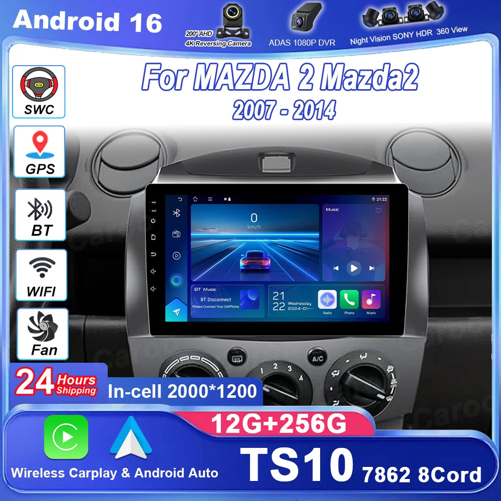 Android 16 Car Radio For MAZDA 2 Mazda2 2007 - 2014 Auto Stereo Multimidia Player GPS Navi