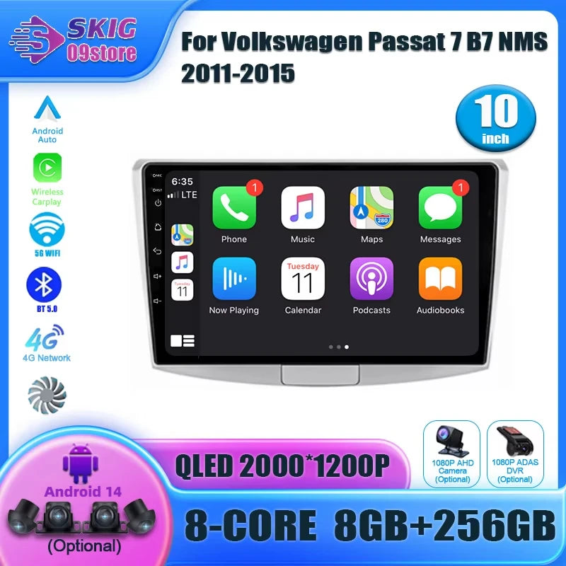For Volkswagen Passat 7 B7 NMS 2011-2015 Android 14 Carplay Car Radio Multimedia Touch Scr