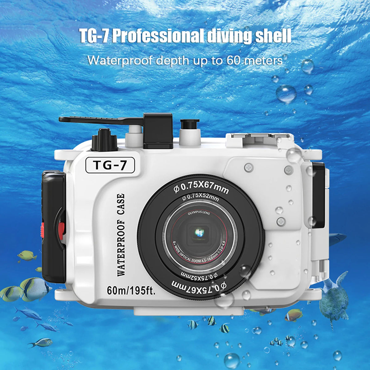 TG7 Camera Waterproof Case Housing Case for Action Camera Underwater 60m Diving Protective Case  - Automotive LED Light