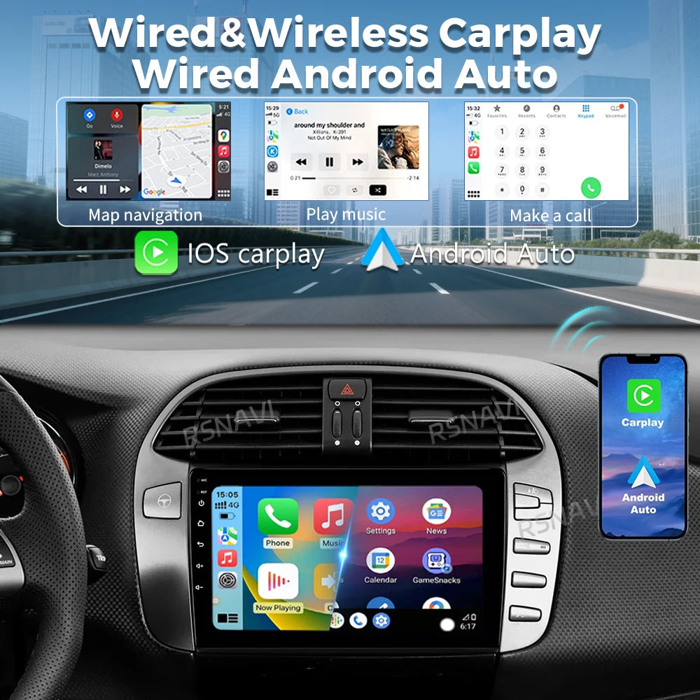 Android 16 For Fiat Bravo 198 2 II 2007 - 2014 2K QLED Stereo Car Radio Multimedia Video P