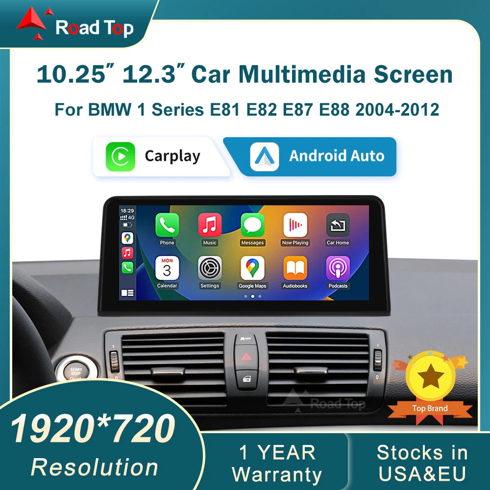 RoadTop 12.3'' Wireless CarPlay Android Auto For BMW Series 1 E81 E82 E87 E88 CCC CIC Syst