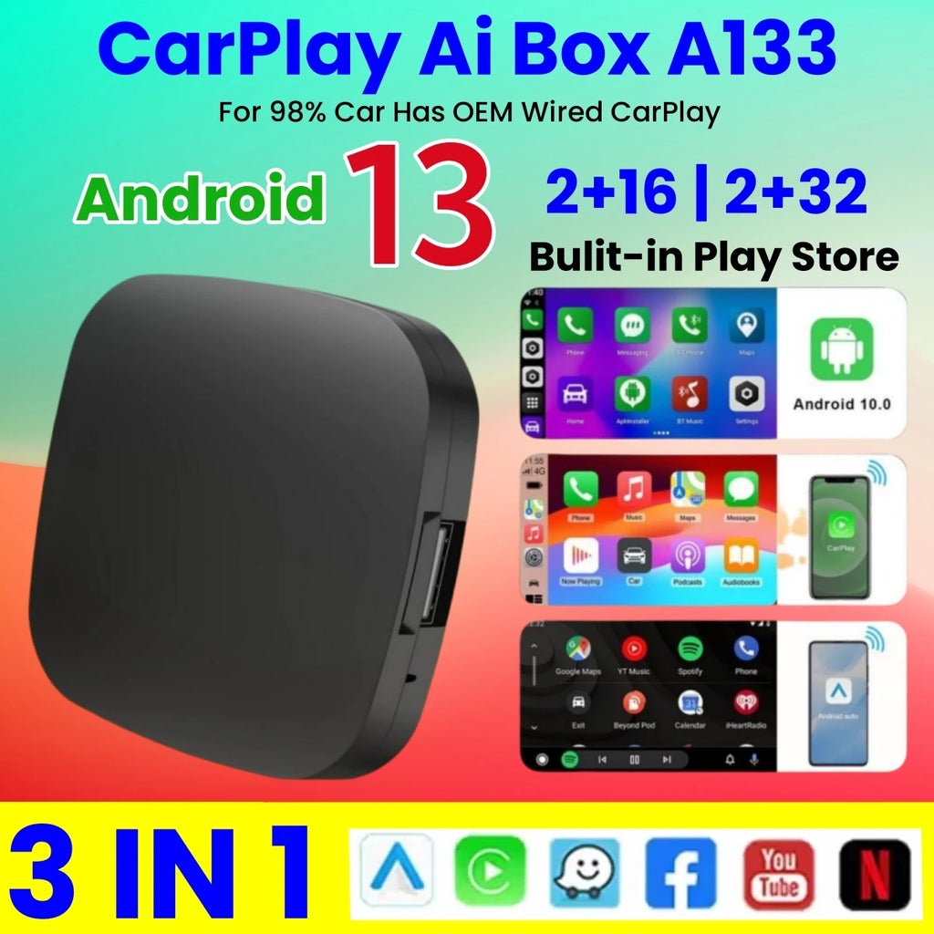 Android 13 Smart Ai Box Wireless CarPlay & Android Auto WiFi Bulit in Goole Stroe Support  | AUTOKITSHOP