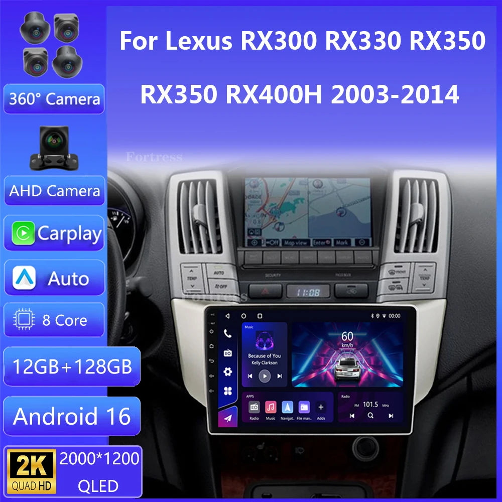 Android 16 Carplay Auto For Lexus RX300 RX330 RX350 RX400H II 2 For Toyota Harrier XU30 II