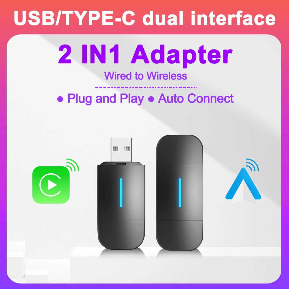 2In1 Android Auto Wireless Carplay Type-c USB Bluetooth Wifi Plug and Play Suitable for 99