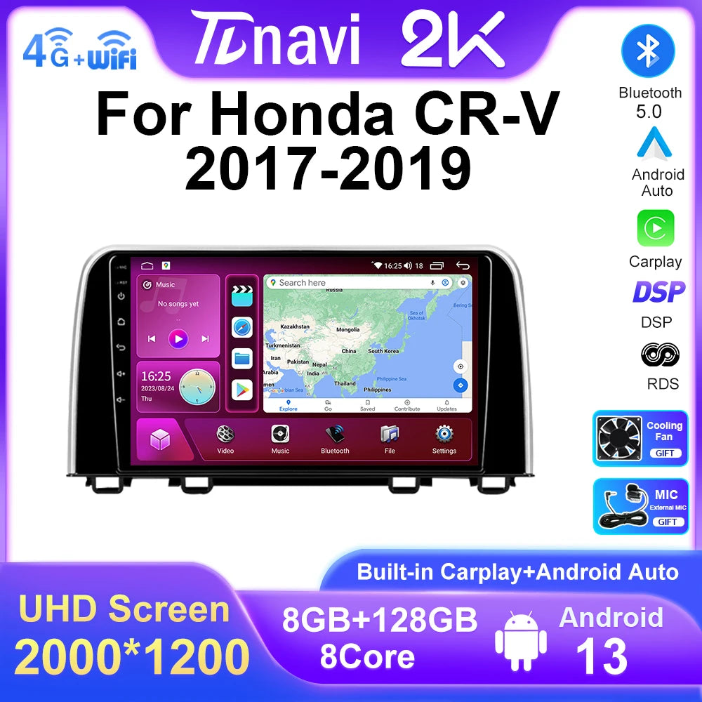 8+128 2000*1000 QLED Screen Car Radio For Honda CRV CR-V 2017 2018 2019 Android Multimedia