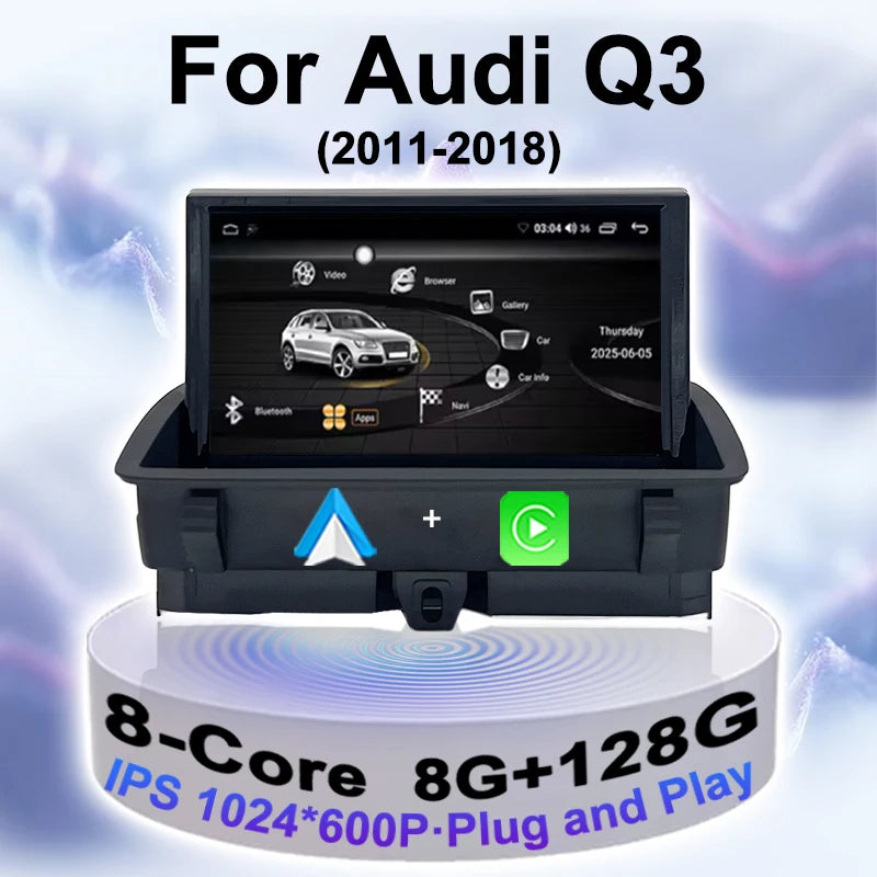 Android 15 Wireless CarPlay Auto Car Radio For Audi Q3 2011-2018 DSP Multimedia Video Play