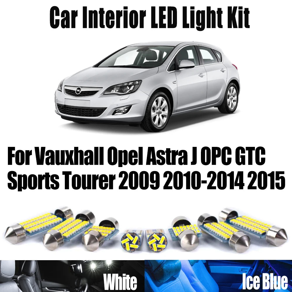 15-Piece LED Interior Light Kit for Vauxhall Opel Astra J OPC GTC Sports Tourer 2009-2015 - Canbus Dome Map Door Trun...